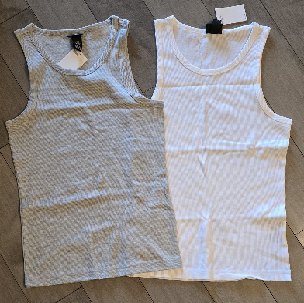 H&M Gray and White Jersey Shirts Sleeveless Design